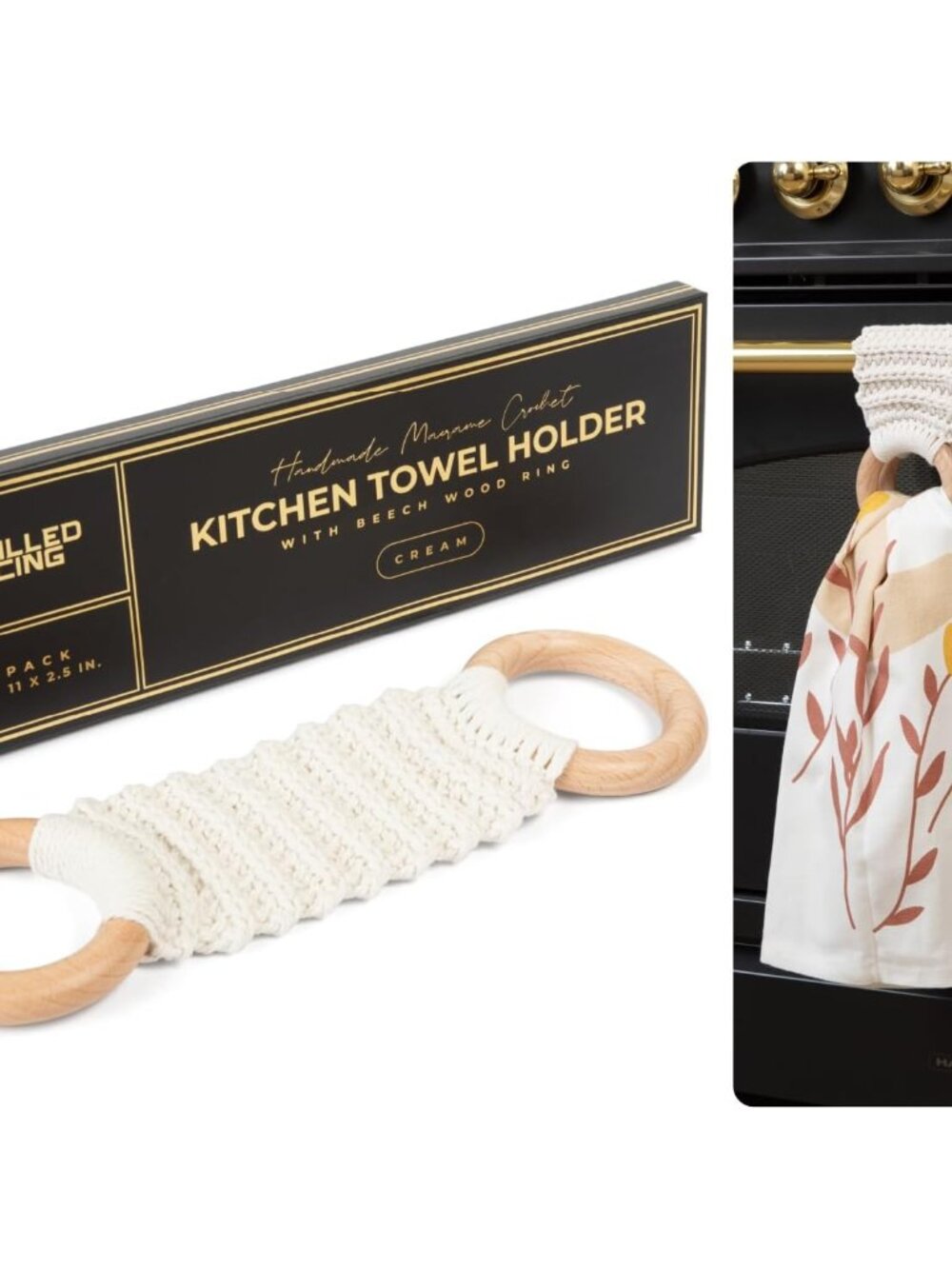 Hanging Kitchen Dish Towel Holder Handmade Crochet, Decorative Boho Macrame Kitc